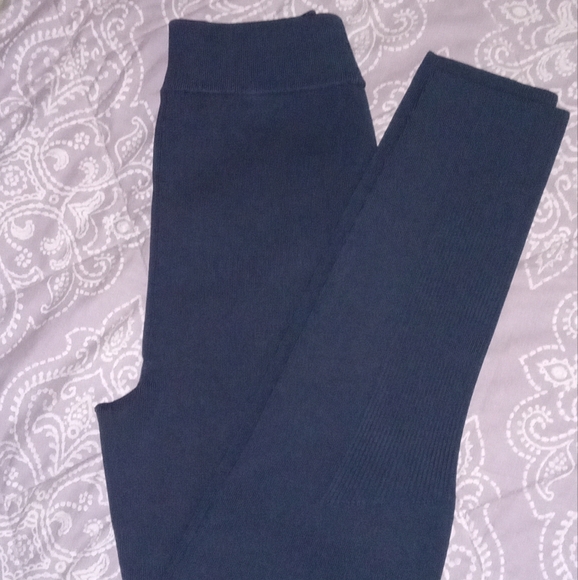 NEW size L Victoria Beckham Ribbed Leggings NAVY BLUE Color - Picture 11 of 16